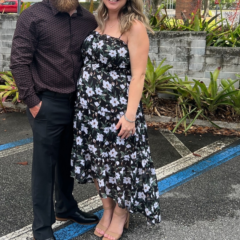 Black flower high low dress